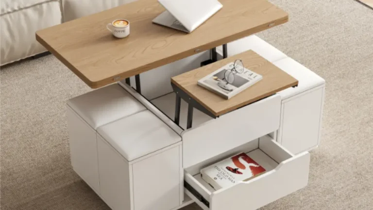 1000mm Natural & White Lift-Top Folding Coffee Table in modern living room