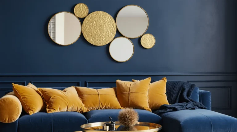 1200mm ensemble de miroirs décoratifs muraux dorés avec miroirs ronds superposés pour salon, chambre ou entrée moderne.