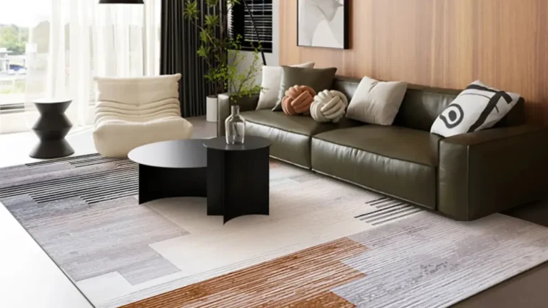 5x7 feet abstract brown polyester rug with gradient design, machine washable, soft and durable area mat for living room décor.