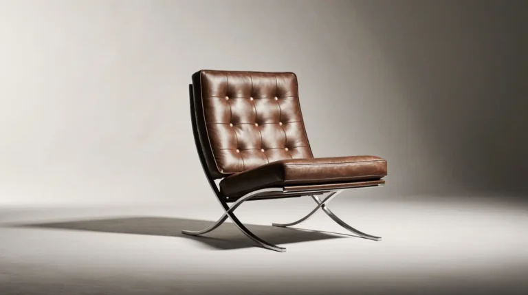 Barcelona Chair in Venezia leather with polished stainless steel frame, iconic mid-century modern lounge chair for luxury homes and offices.