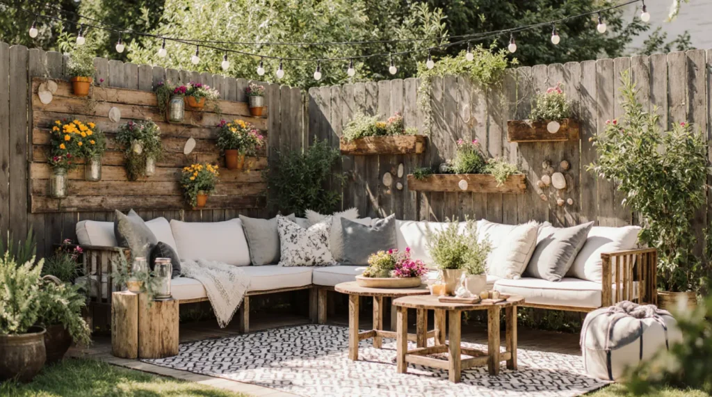 DIY pallet planter box with colorful flowers as part of diy garden projects for backyard.