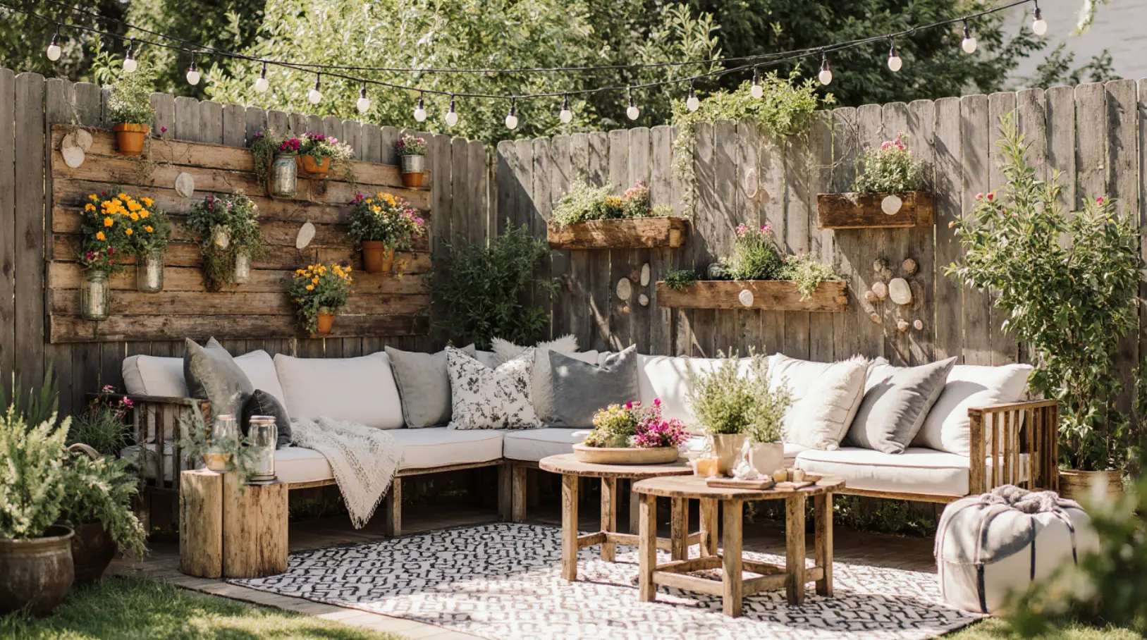 DIY pallet planter box with colorful flowers as part of diy garden projects for backyard.