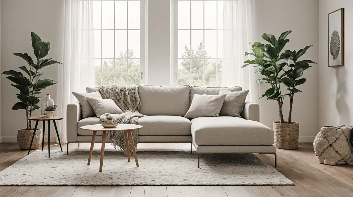 Modern sofa in stylish living room interior