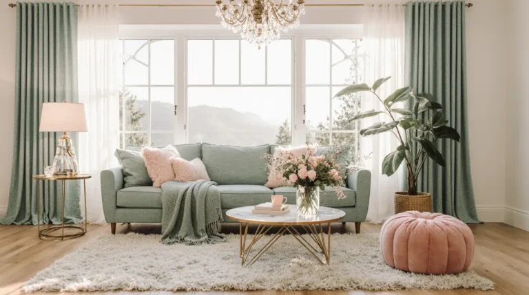 Spring living room decor tips small space featuring compact furniture, pastel accessories, and plants