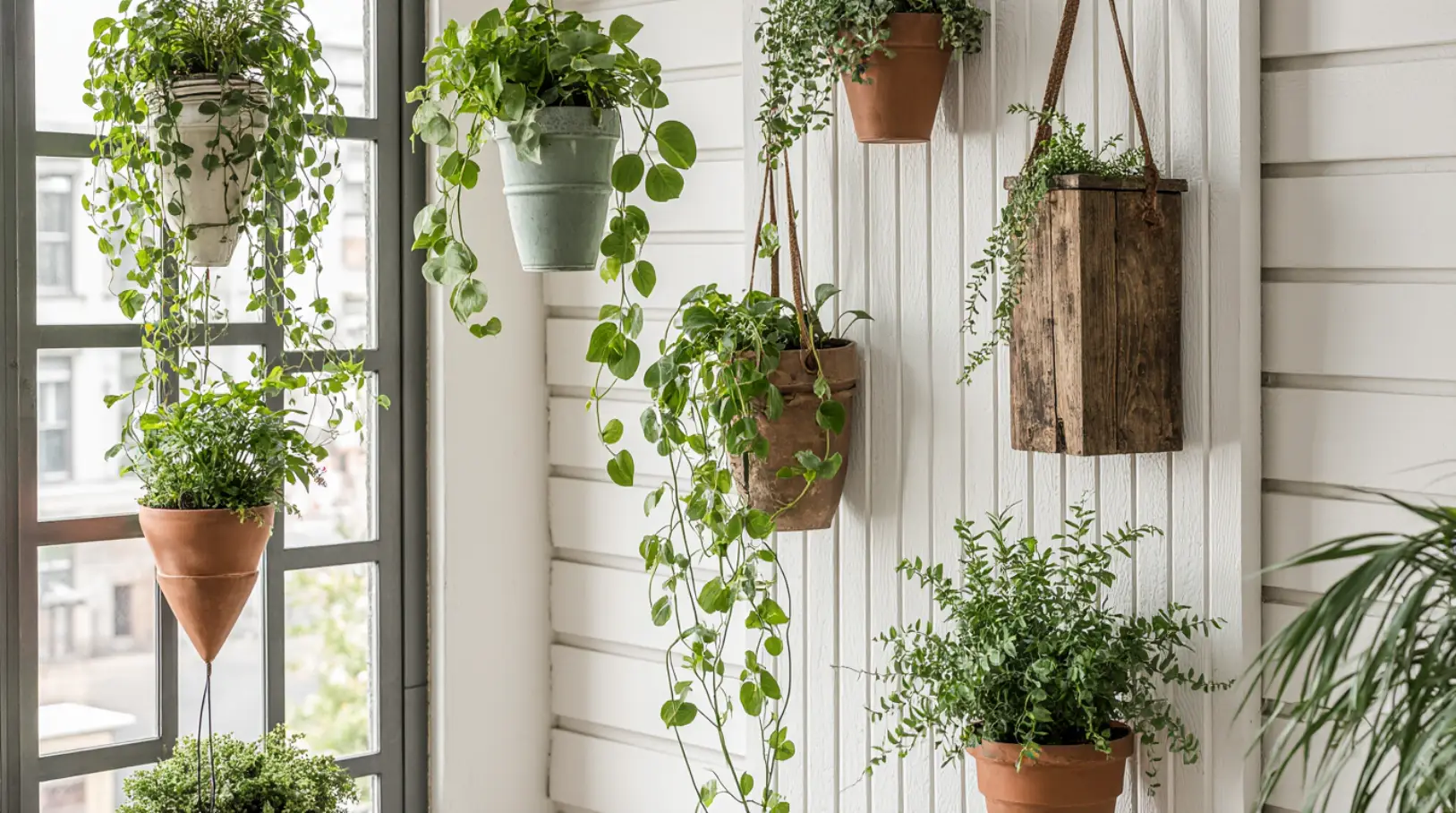10 Easy DIY planters for small spaces with colorful flowers in vertical wooden crates.