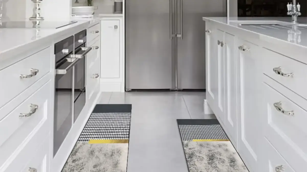 2-Piece Modern Geometric Gradient Gold Washable Kitchen Runner Mats