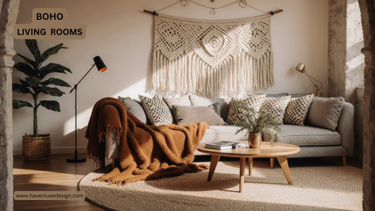 Boho living room decor ideas with cozy seating and vibrant textiles
