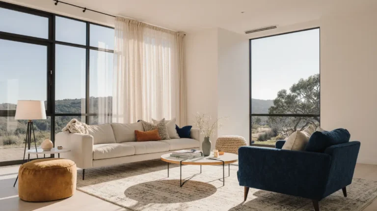 California style interior design with airy open living space.