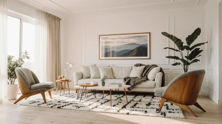 Minimalist interior design style living room with simple furniture layout