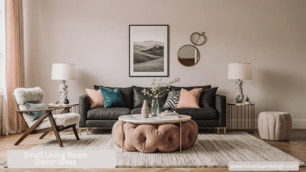 Small living room decor ideas with modern sofa and neutral color palette