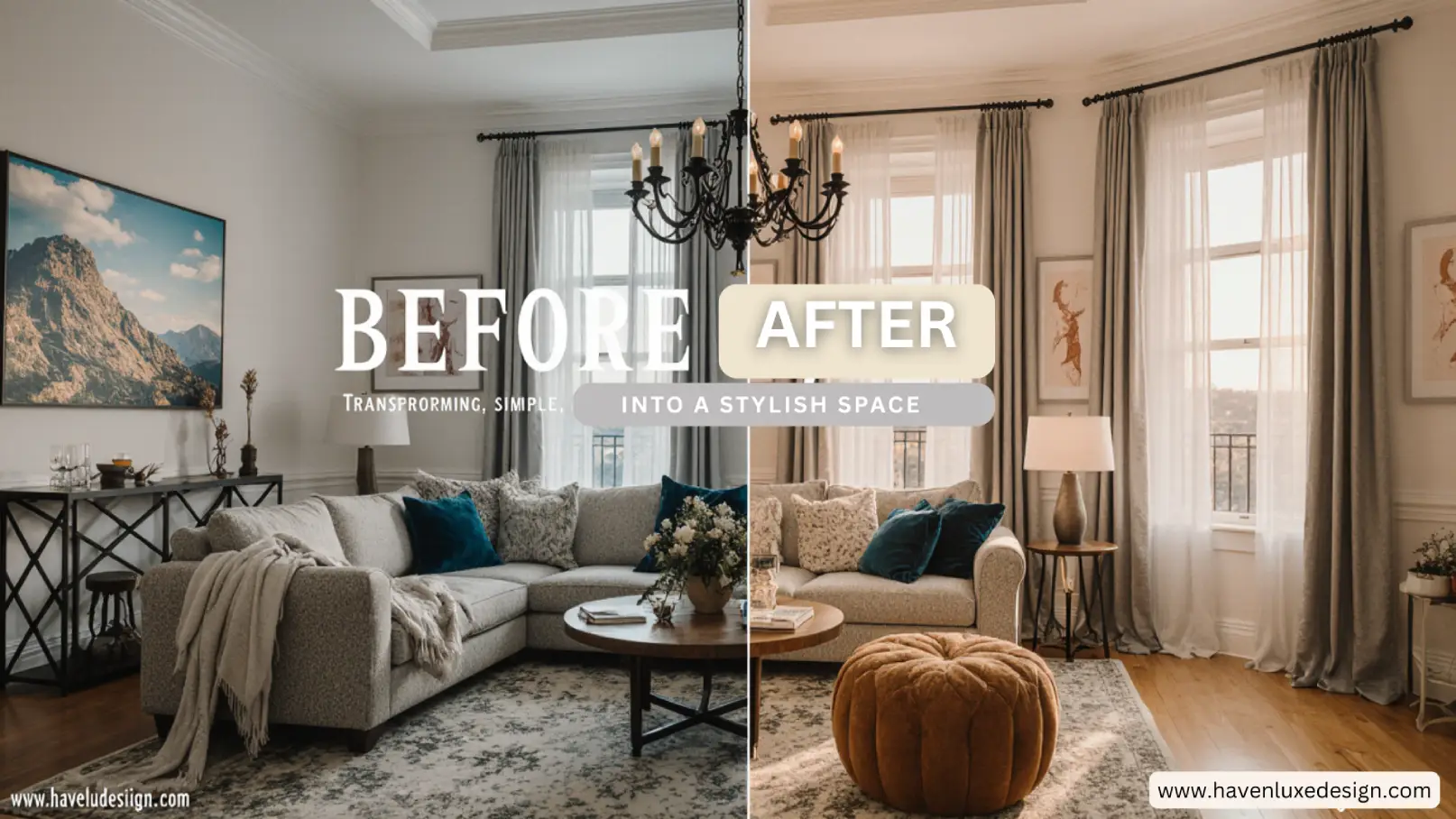 Transforming a simple room into a stylish space with modern furniture and lighting