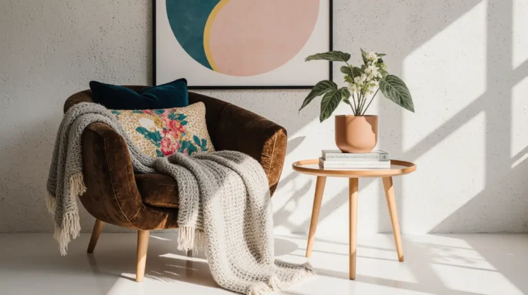 Cozy corner ideas for home with armchair and soft lighting