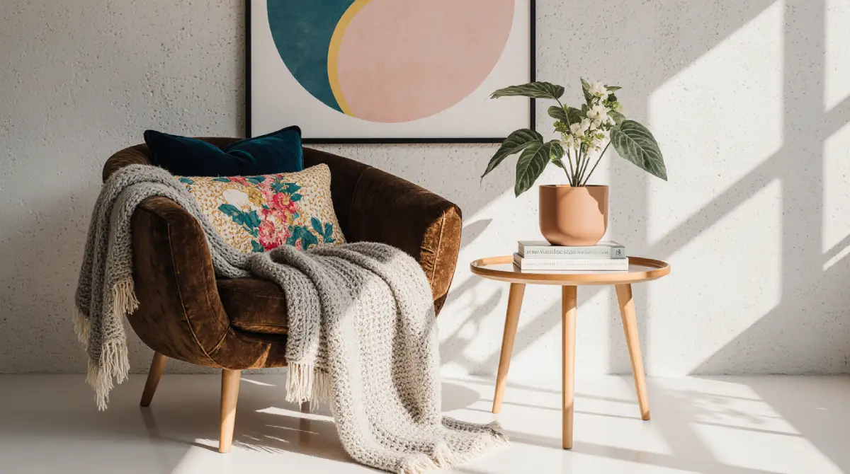 Cozy corner ideas for home with armchair and soft lighting