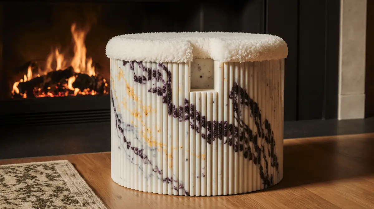 Aureli Marble Stool in modern living room setting