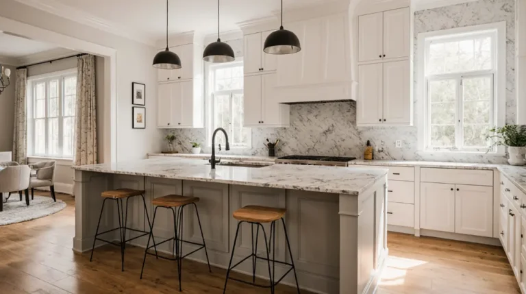 “Farmhouse Kitchen Decor Ideas Americans love featuring rustic wood cabinets and open shelving”