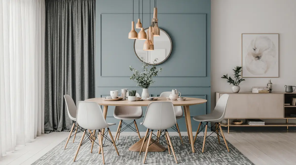 "How to decorate a modern dining room cheaply with stylish furniture and affordable décor"