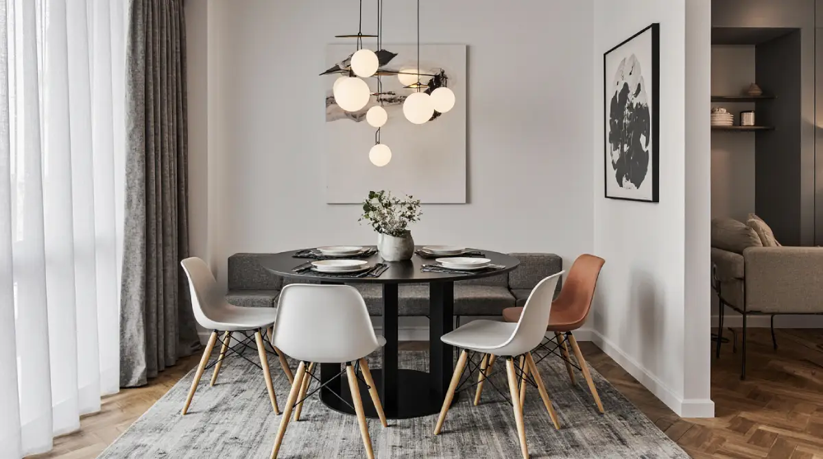 “Small dining space ideas for apartments featuring a cozy table with compact seating”