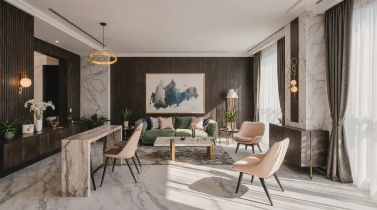 Quiet luxury interior design ideas in a modern living room with muted tones and elegant furnishings.