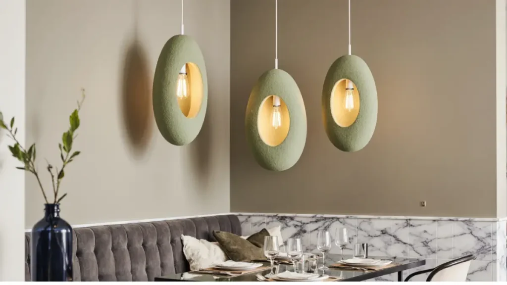 LED lamps elegant pendant hanging in modern dining room interior