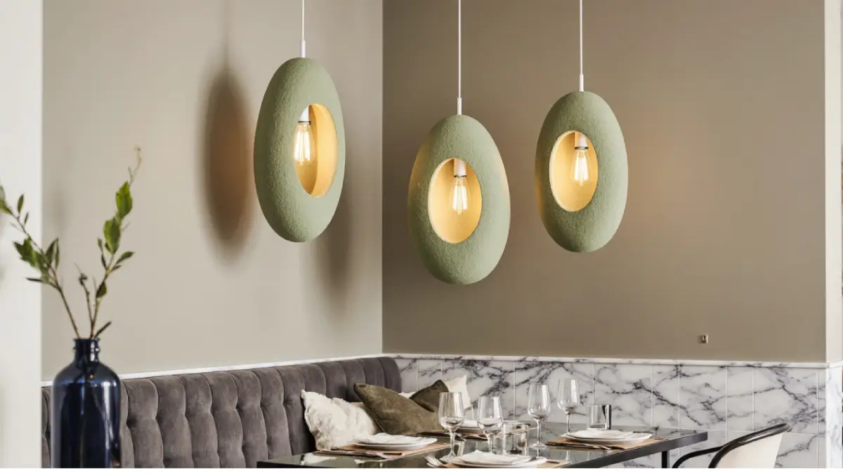 LED lamps elegant pendant hanging in modern dining room interior