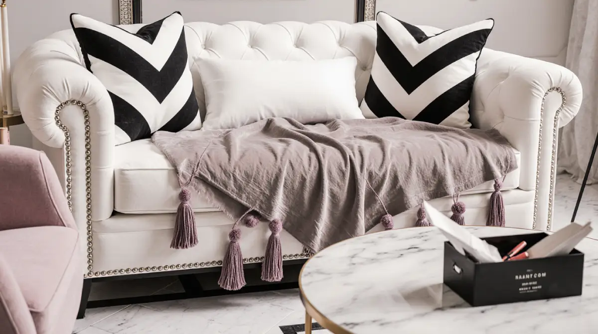 Black wave pillowcase with modern striped design and fringe
