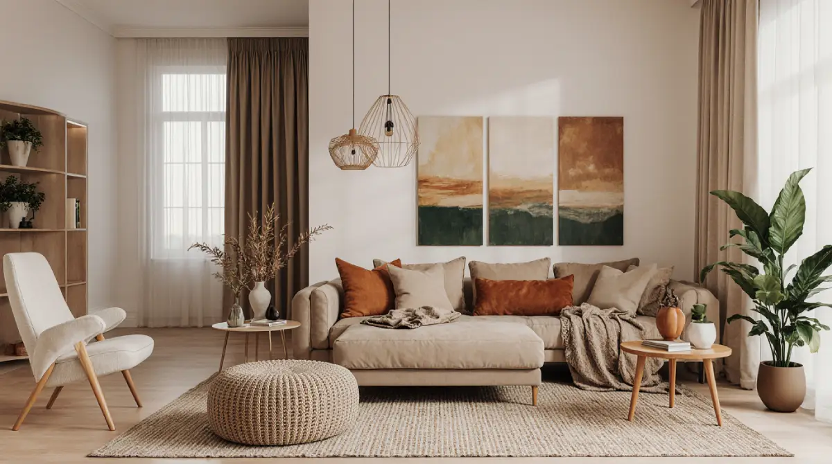 Earthy color palette home decor inspiration with warm natural tones