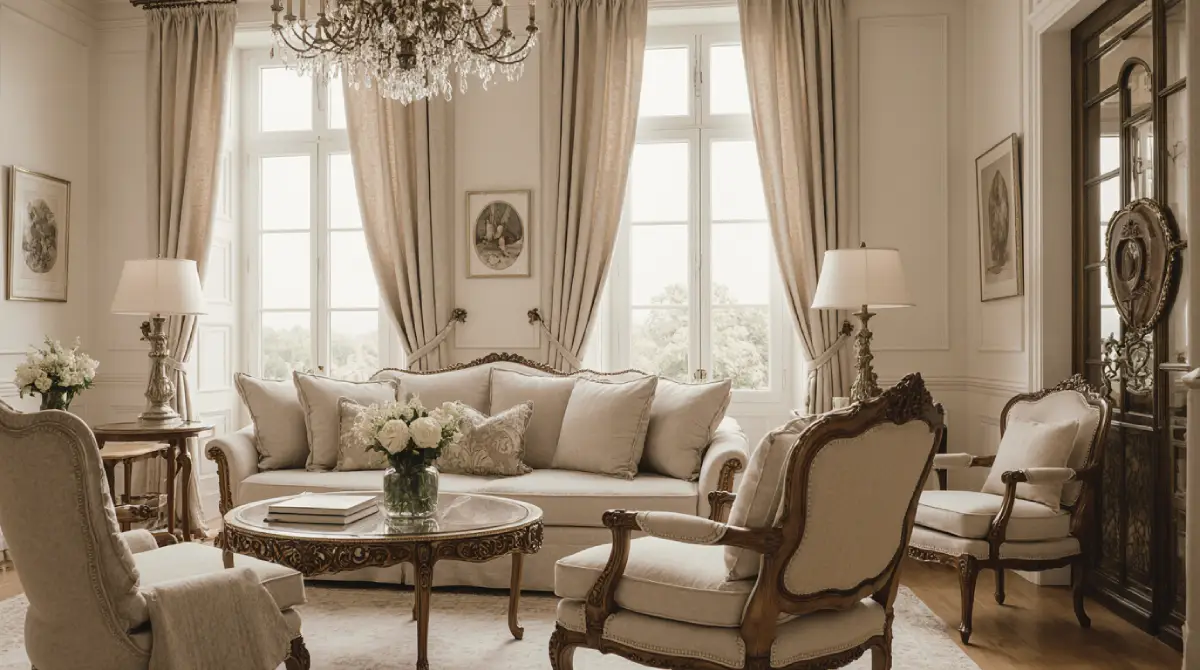 French Provincial interior design tips in elegant country living room