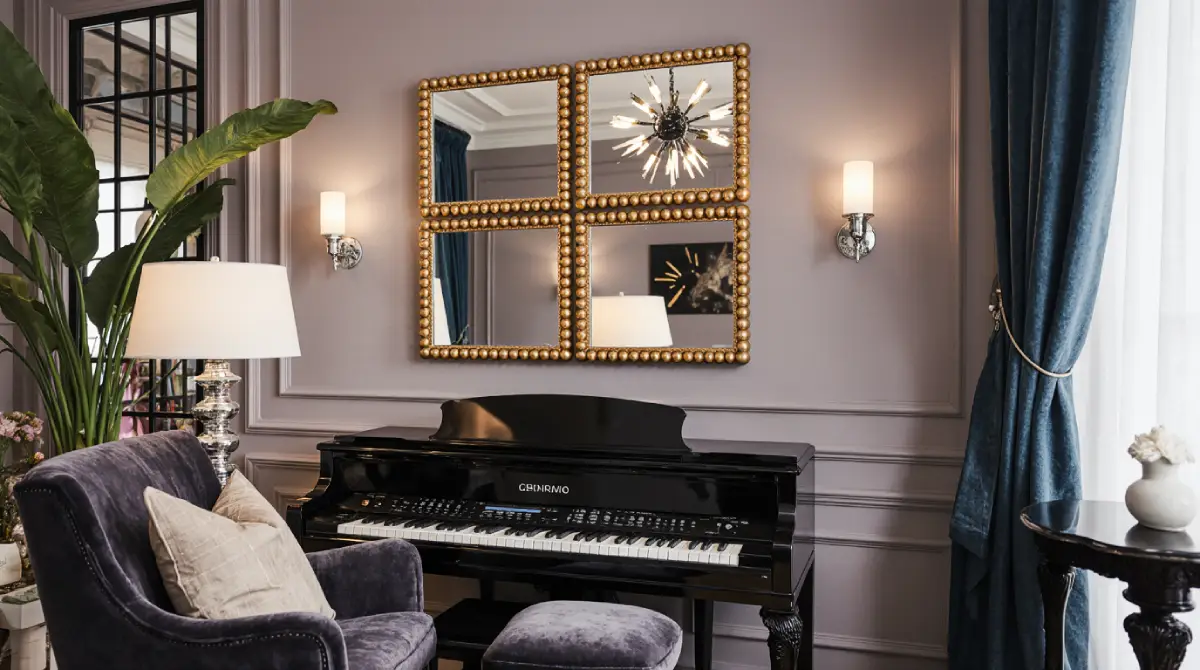 luxury square decorative mirror in modern living room