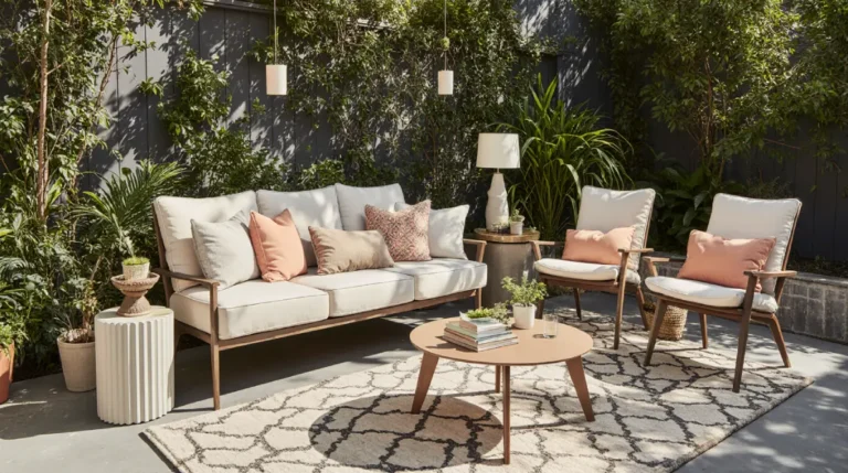 Small patio ideas on a budget with cozy furniture and stylish decor