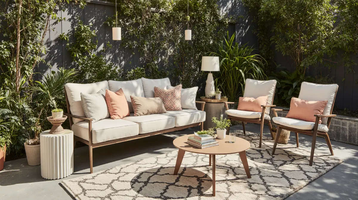 Small patio ideas on a budget with cozy furniture and stylish decor