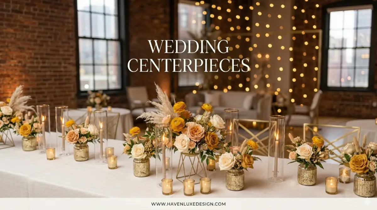 eucalyptus wedding centerpieces on reception table
