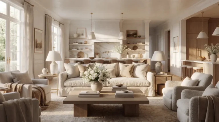Nancy Meyers homes aesthetic cozy luxury living room