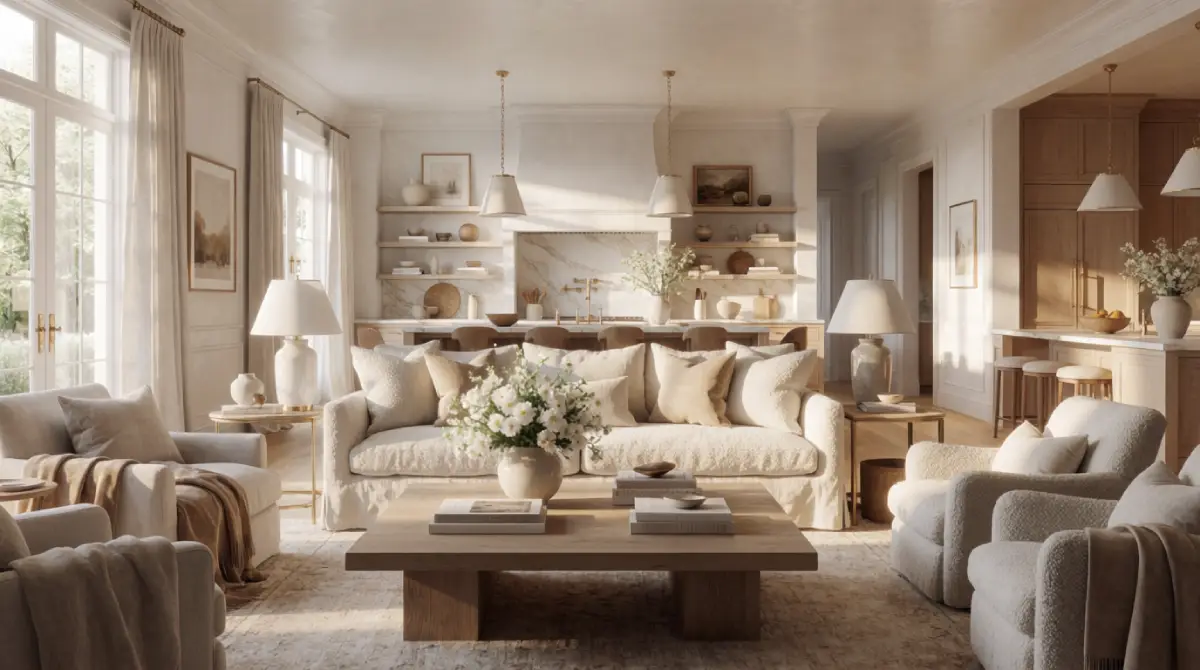 Nancy Meyers homes aesthetic cozy luxury living room