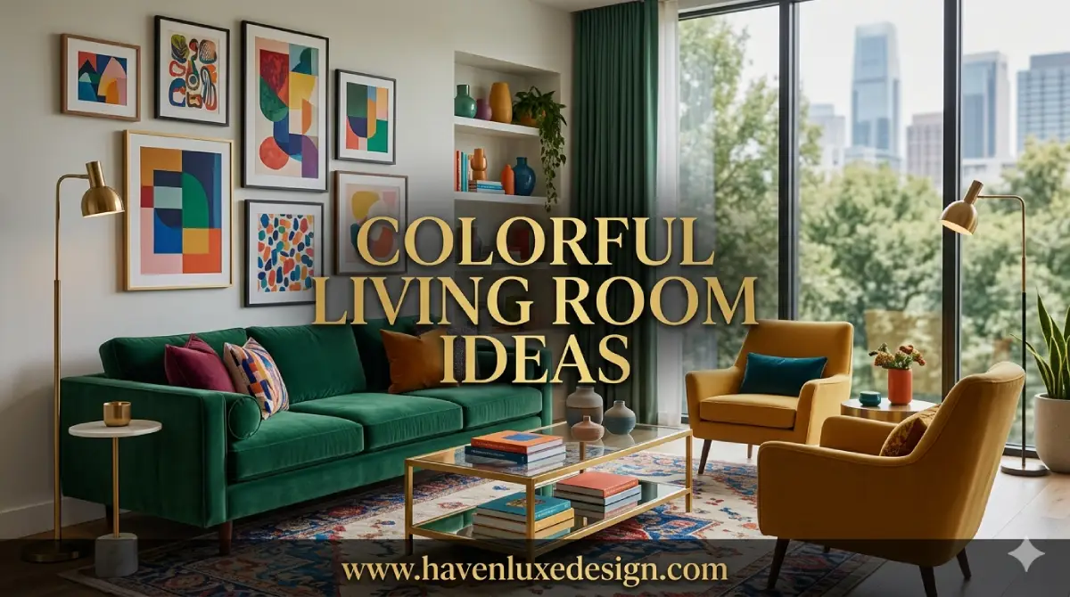 bright colorful living room ideas with modern sofa and bold decor
