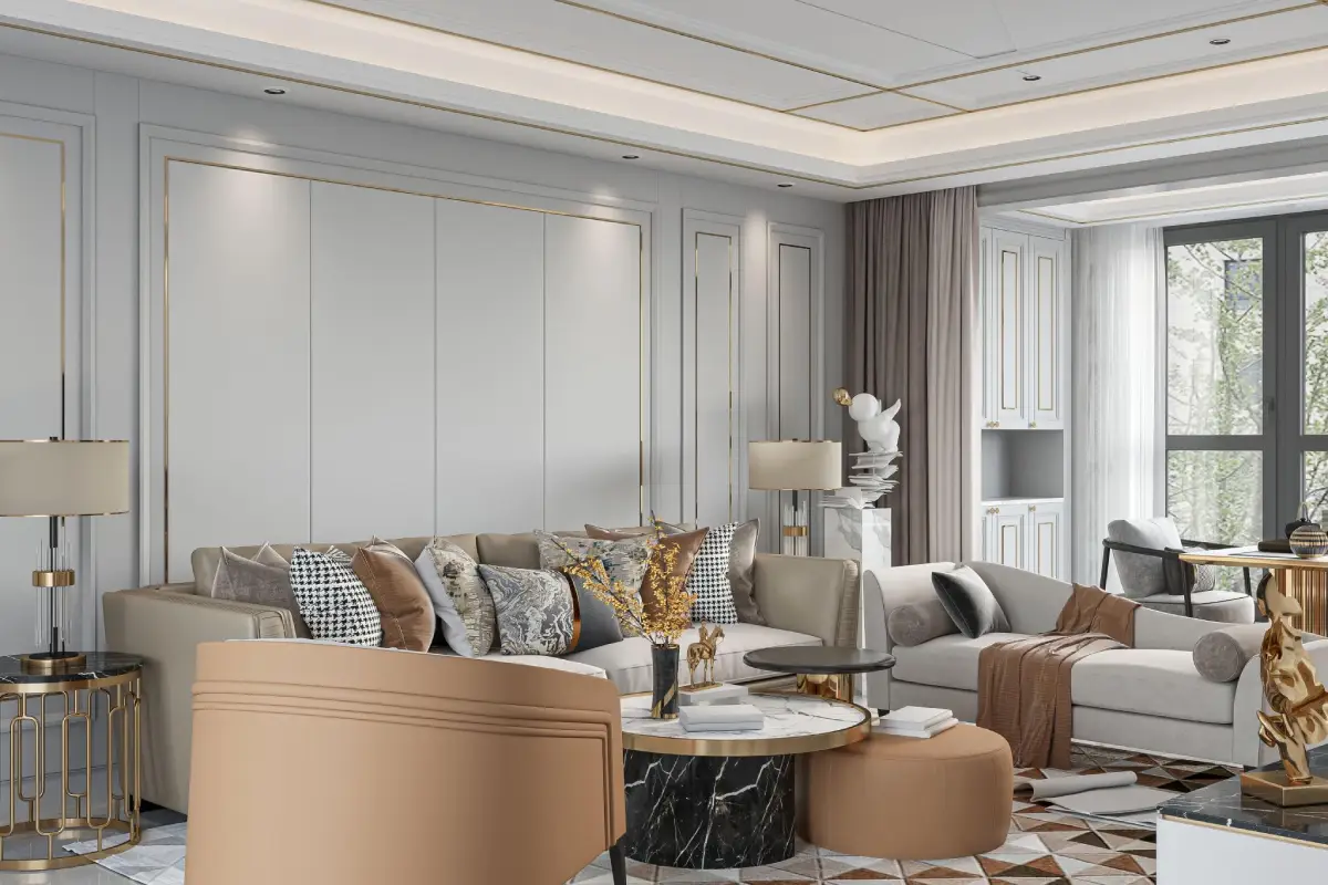 Sage green interior color scheme in modern living room