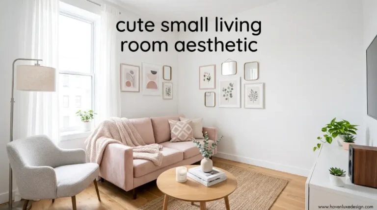 Cute small living room aesthetic with cozy neutral sofa and pastel decor
