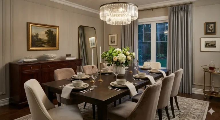 elegant dining room decor with chandelier