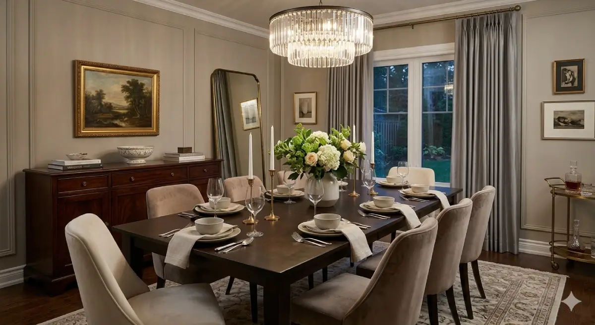 elegant dining room decor with chandelier