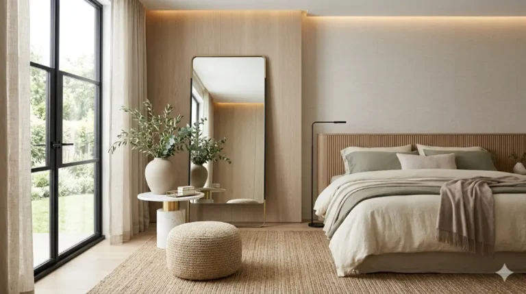 Floor mirror in bedroom placement ideas near window