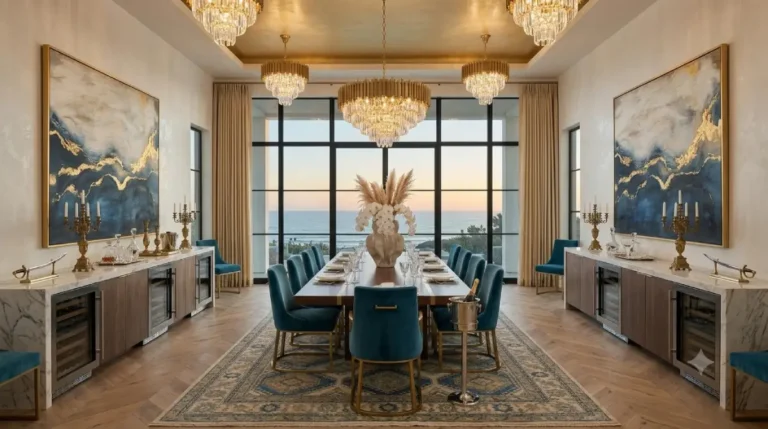 Small luxury dining room interior design ideas with chandelier