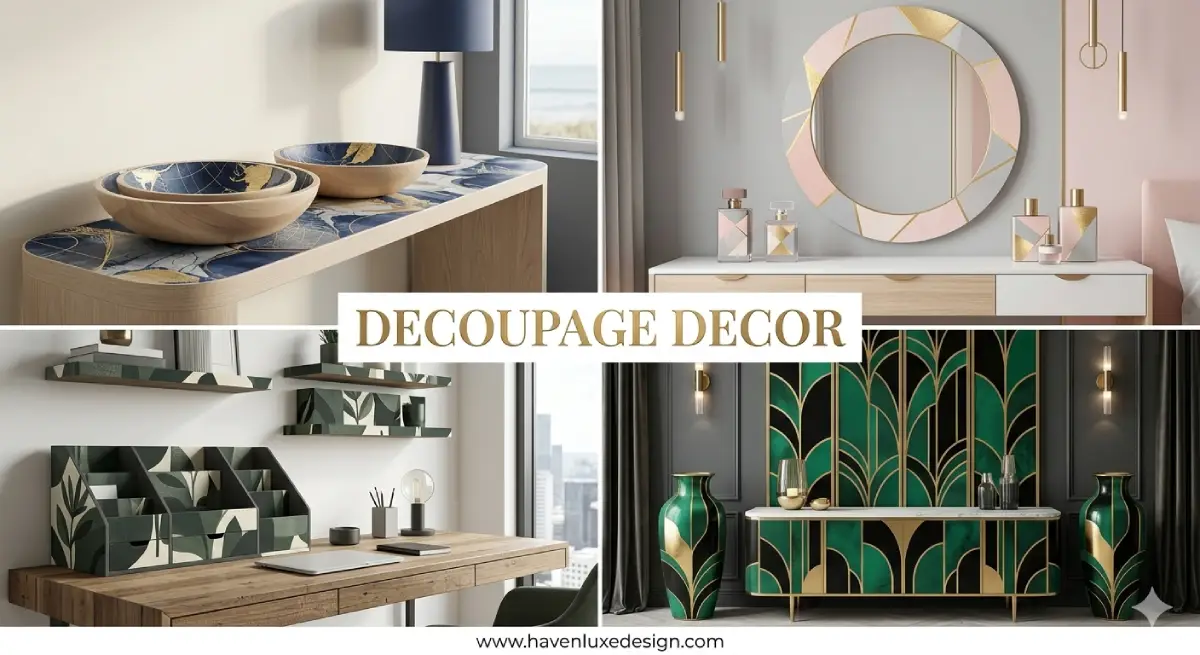 DIY decoupage furniture makeover using floral paper.