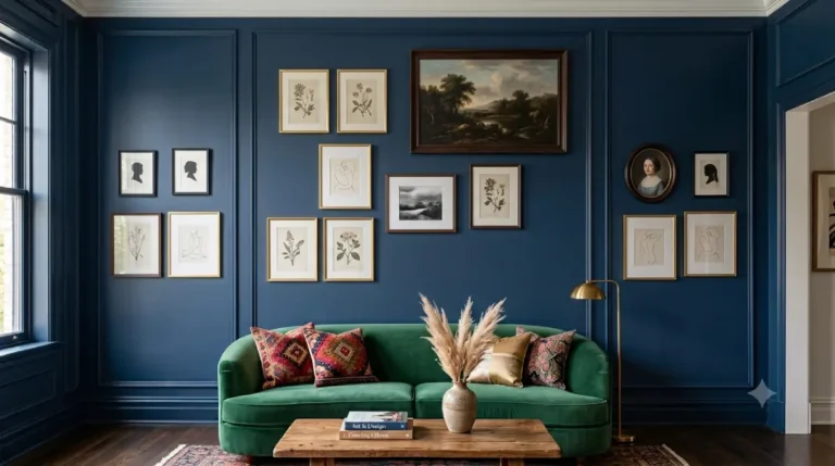 Maximalist Gallery Walls featuring eclectic art and vintage frames