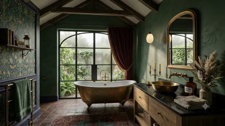 Moody Cottagecore Bathroom Inspiration with vintage clawfoot bathtub
