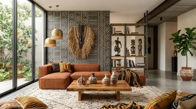 Afrohemian home decor ideas with earthy tones and woven textures