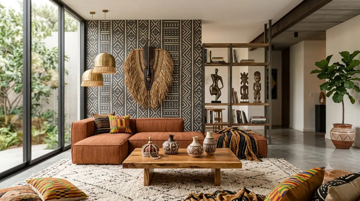 Afrohemian home decor ideas with earthy tones and woven textures