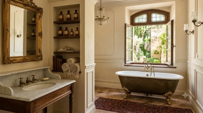 Elegant antique bathroom design ideas featuring a clawfoot bathtub