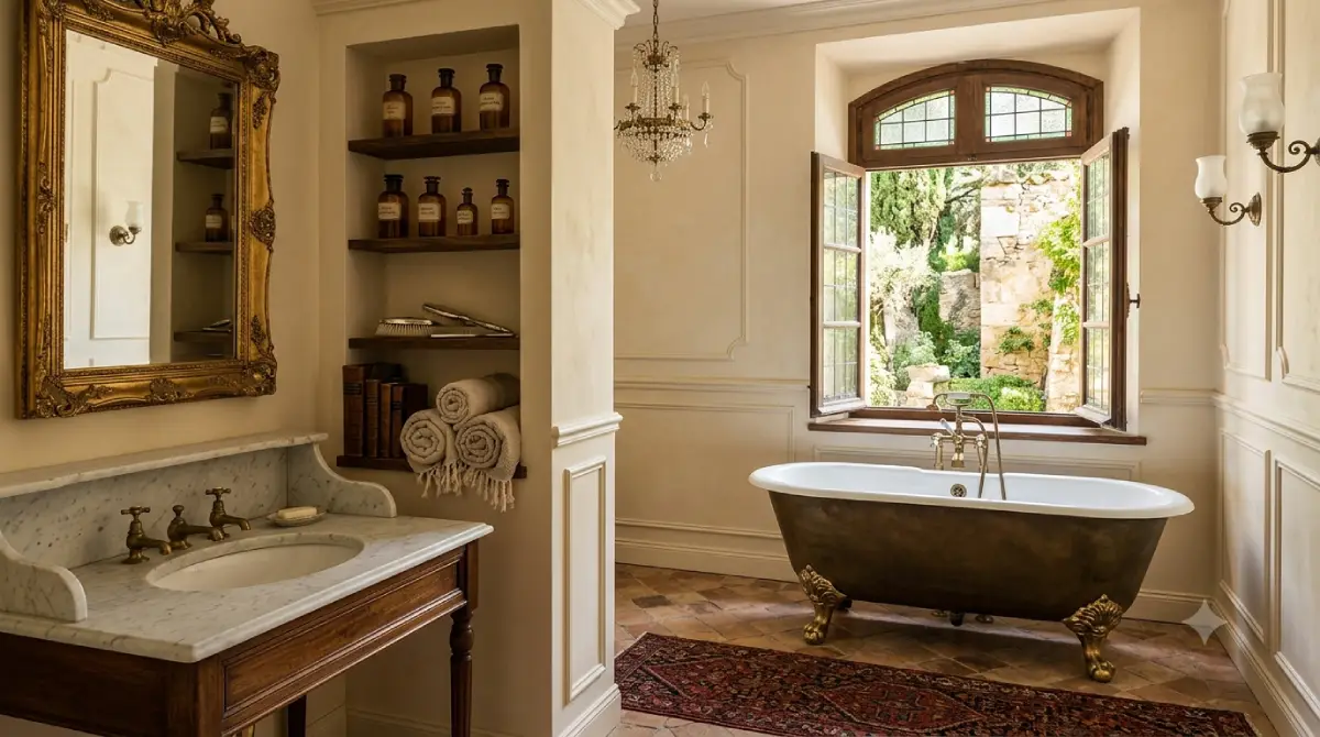 Elegant antique bathroom design ideas featuring a clawfoot bathtub