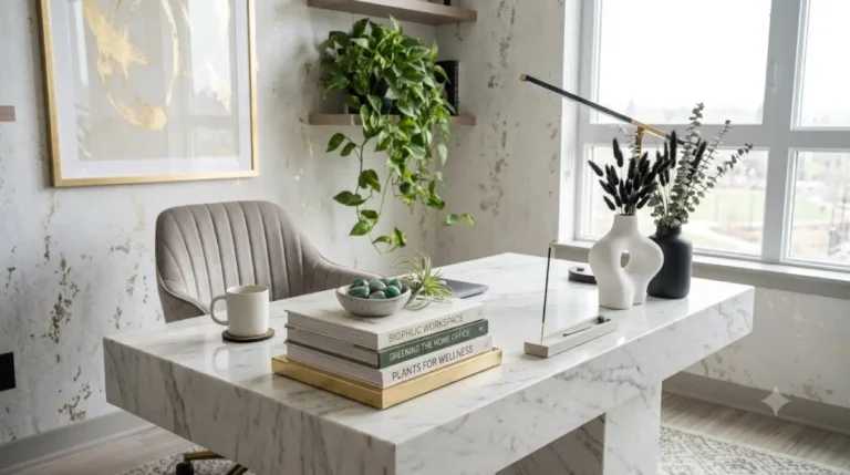 Modern home office with plants ideas featuring desk greenery and natural light