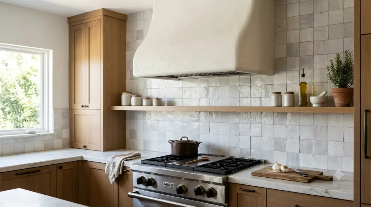 plaster range hood ideas in a modern kitchen