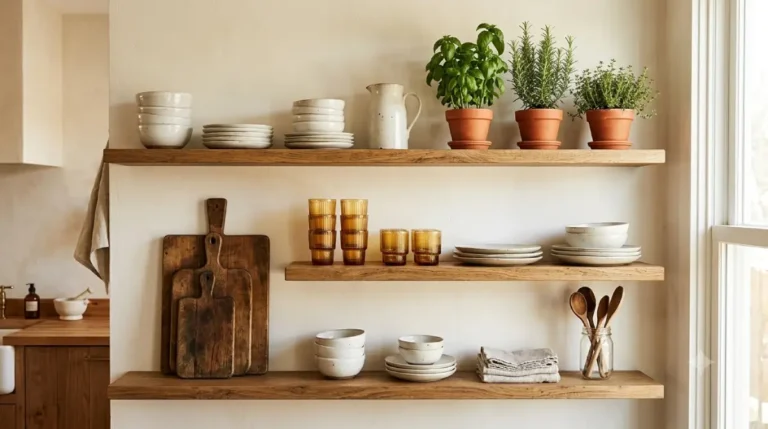 Open shelving kitchen ideas in a modern white kitchen